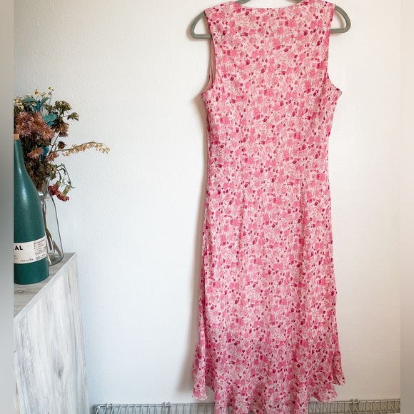 Vintage Dressbarn Pink Floral Dress w/ Ruffle High-Low Hem - Picture 5 of 5